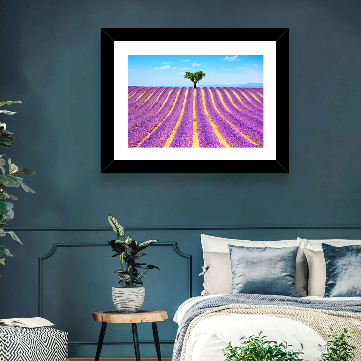 Lavender Field Wall Art in a room, landscape