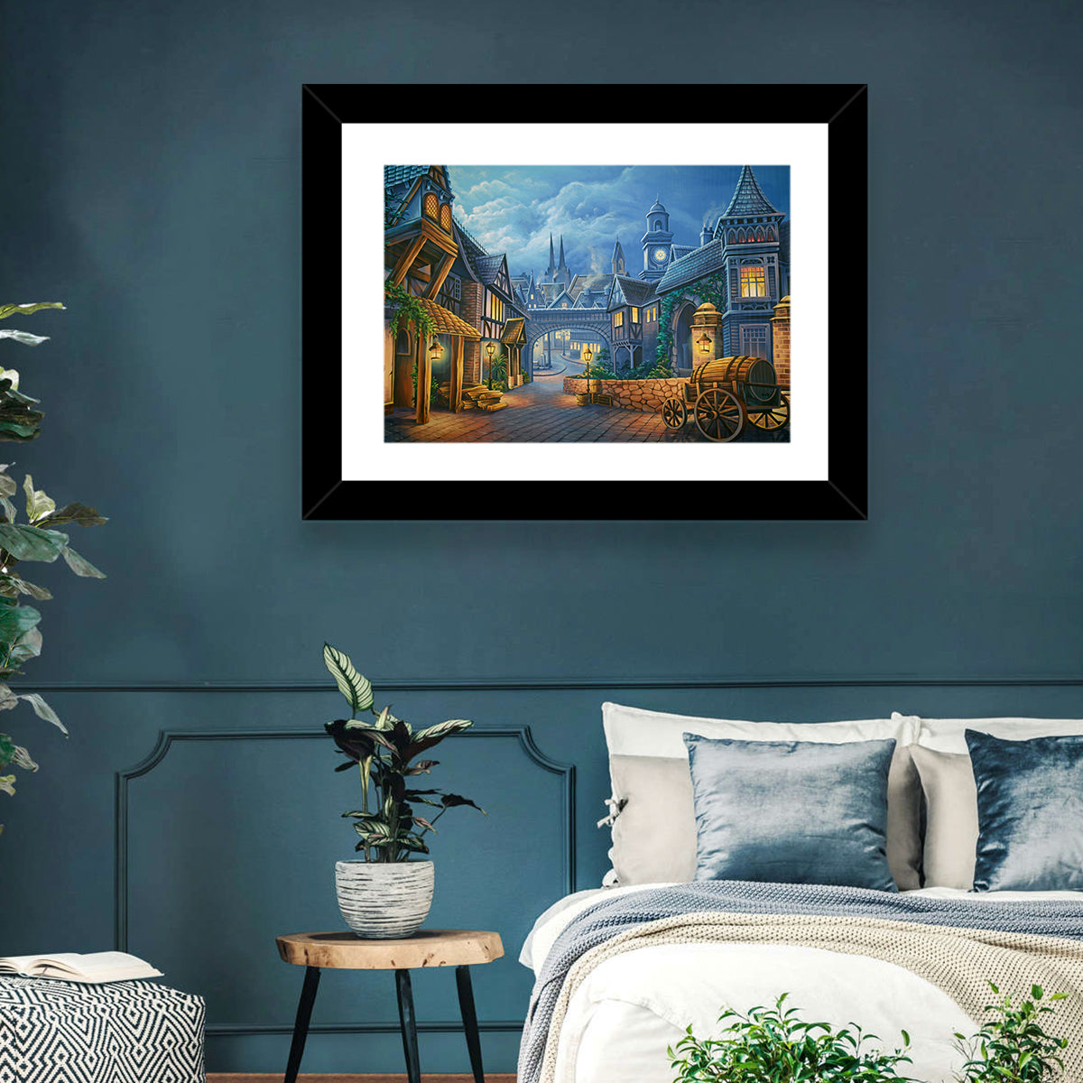 Victorian London Cobblestone Street Wall Art in a room, landscape