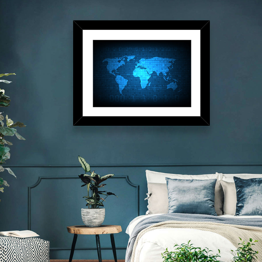 Binary Grid World Map Wall Art