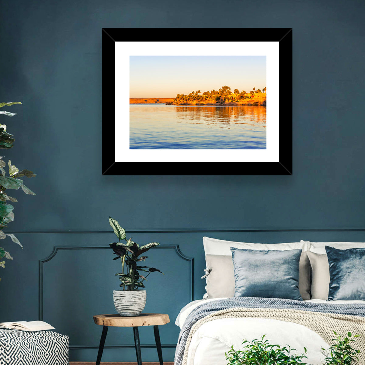 Lake Nasser Golden Hour Wall Art in a room, landscape