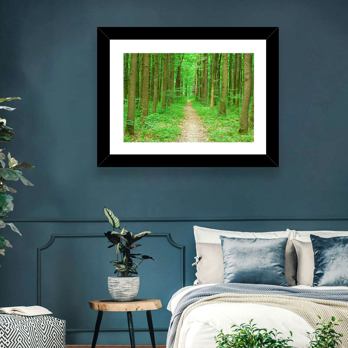 Green Forest Pathway Wall Art in a room, landscape
