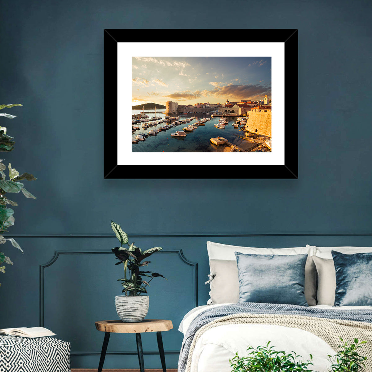 Dubrovnik Old Port at Golden Hour Wall Art in a room, landscape