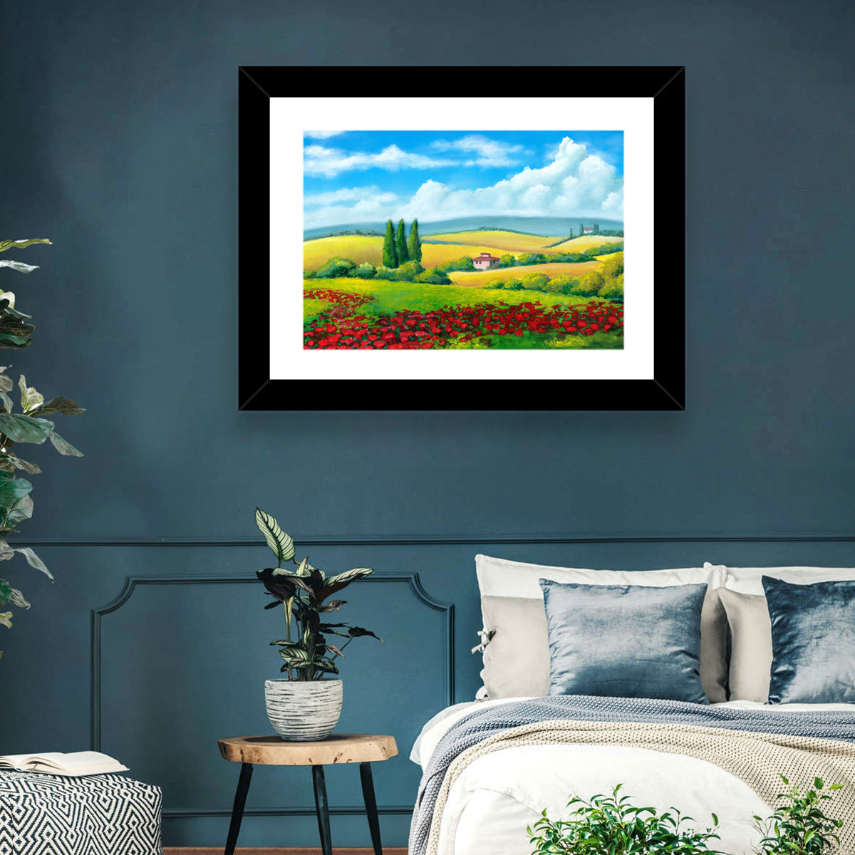 Tuscan Poppy Field Wall Art in a room, landscape