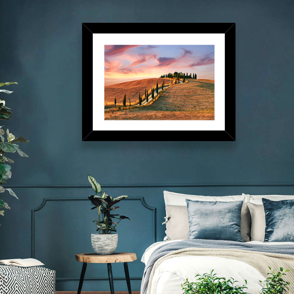 Tuscan Hilltop Road at Dusk Wall Art in a room, landscape