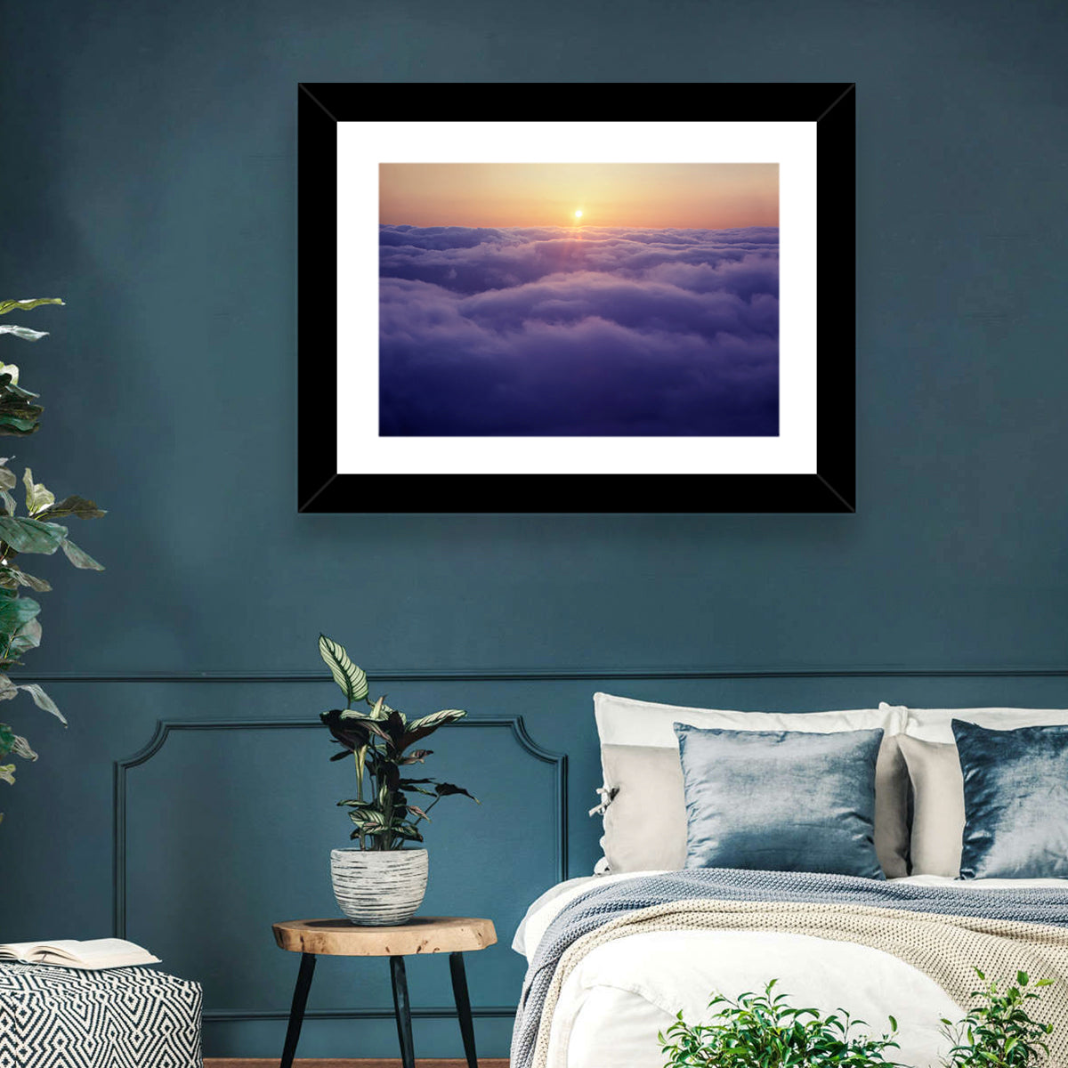 Sunset Over Endless Clouds Wall Art in a room, landscape