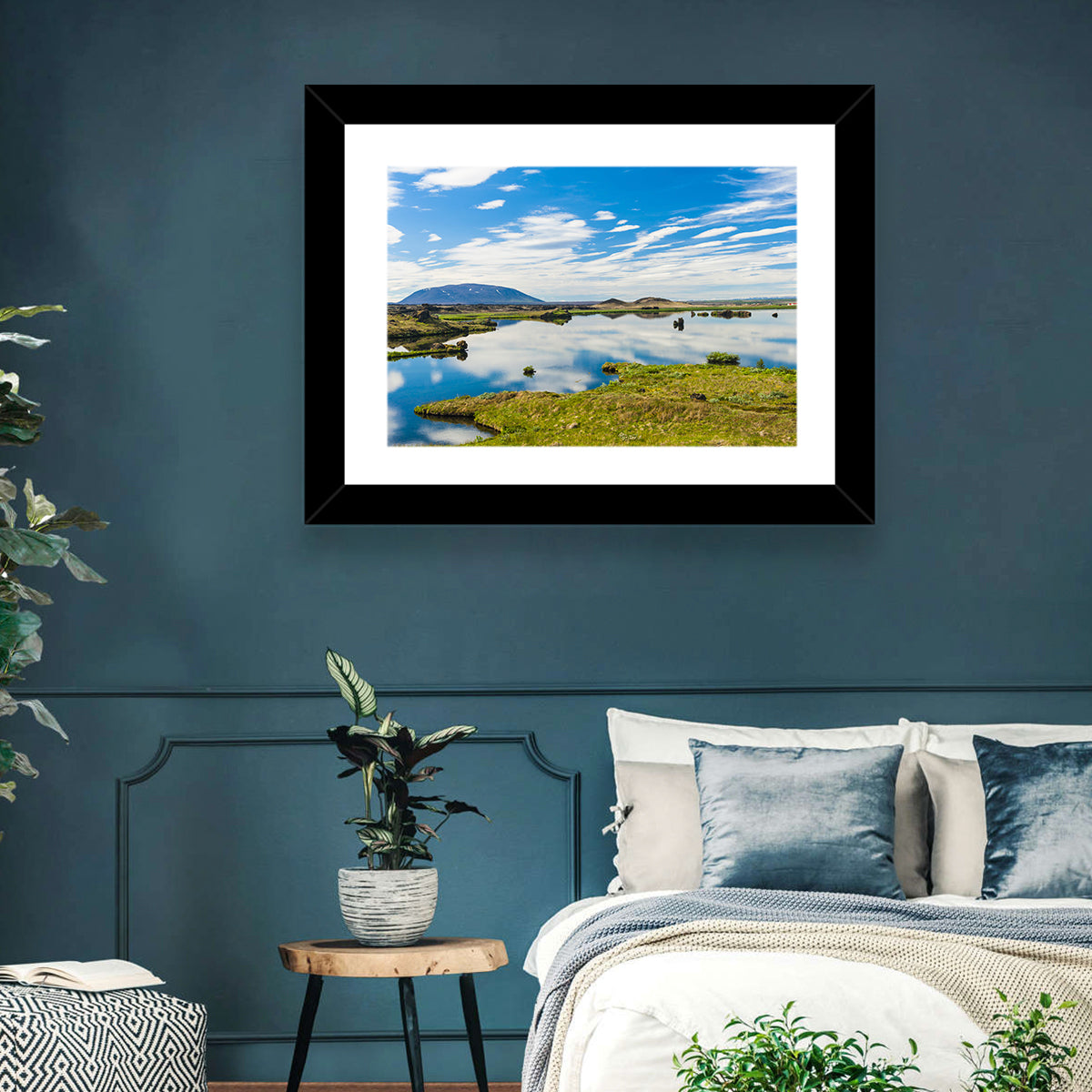 Lake Myvatn Reflection Wall Art in a room, landscape