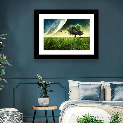 Alien Meadow Under a Giant Planet Wall Art