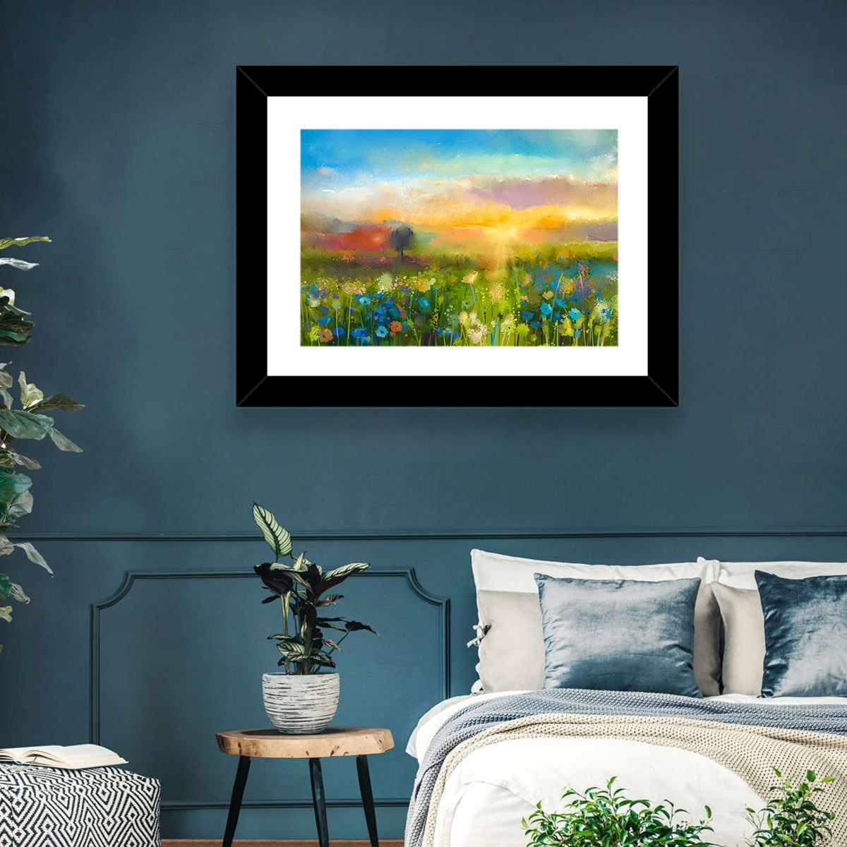 Sunset Wildflower Meadow Wall Art in a room, landscape