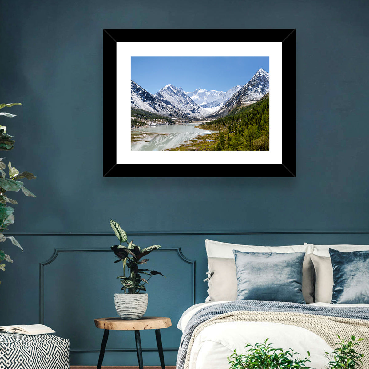 Akkem Lake Reflection Wall Art in a room, landscape