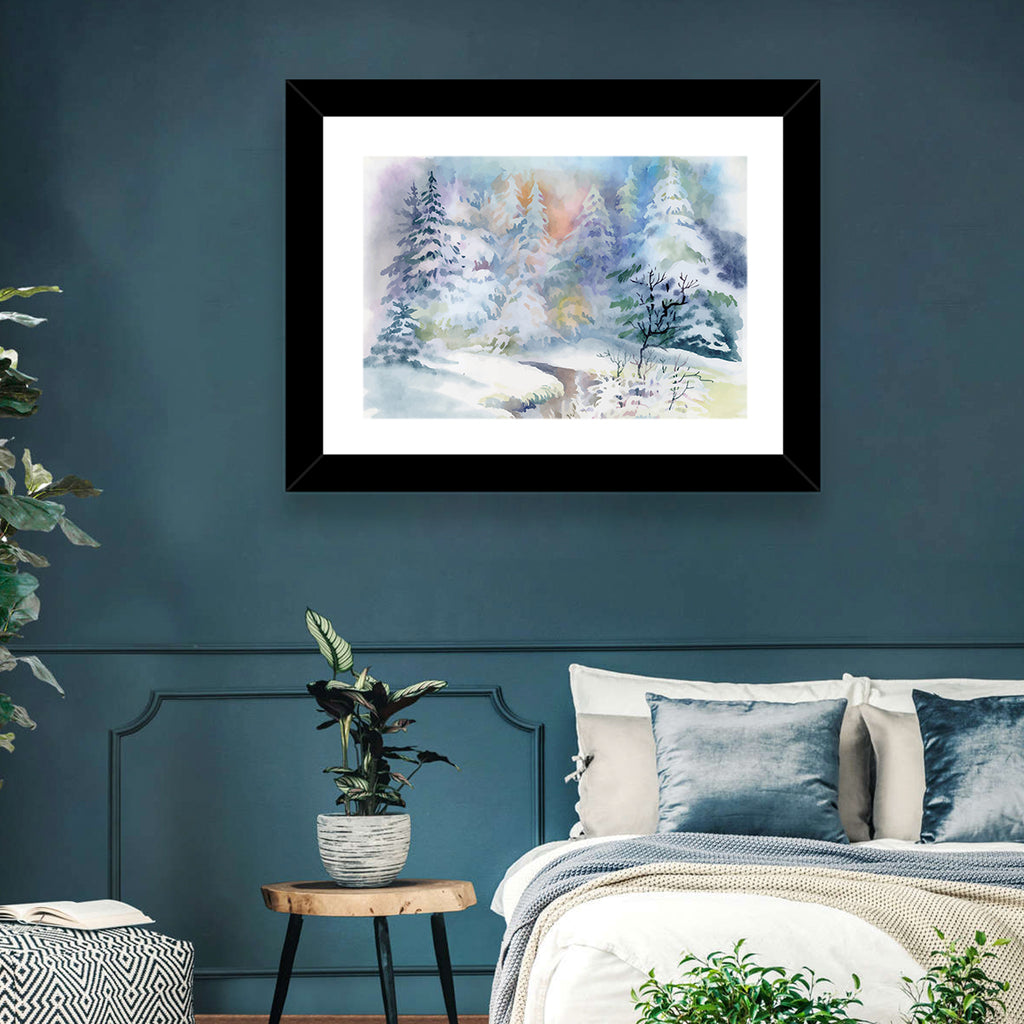 Winding Winter Stream Watercolor Wall Art