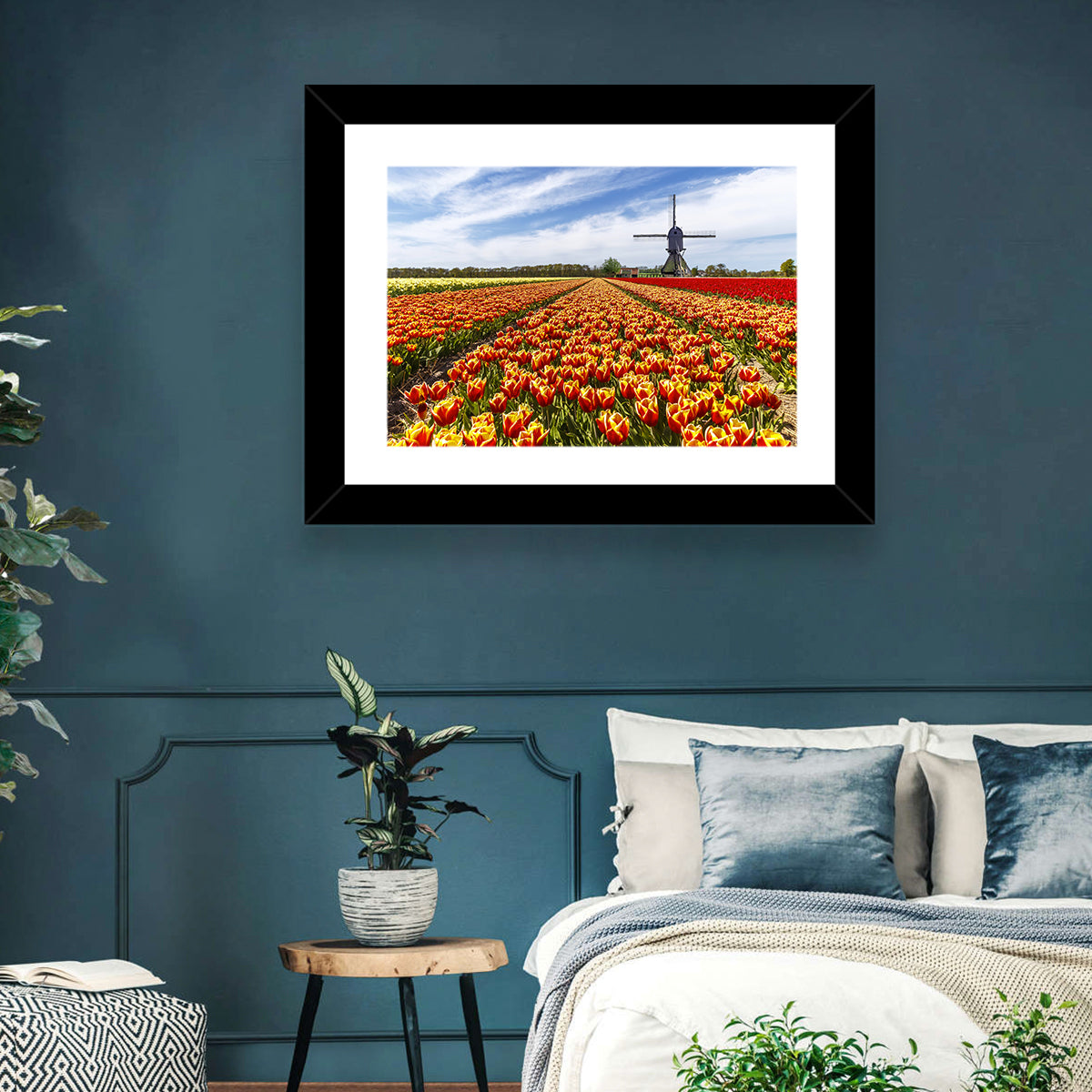 Windmill Over Tulip Fields Wall Art
