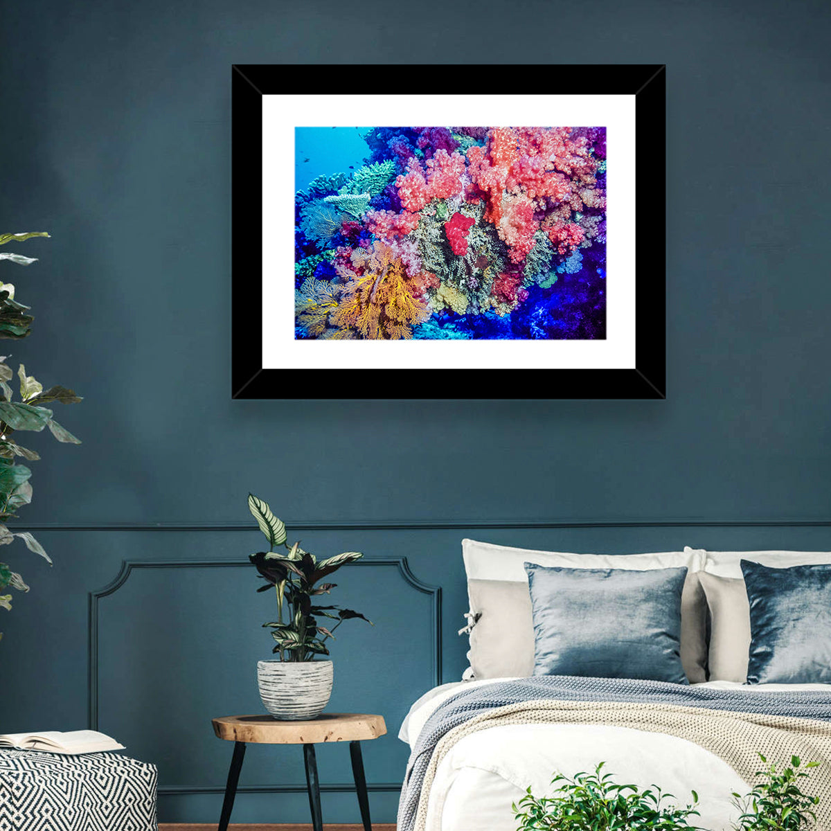 Vibrant Coral Reef Wall Art in a room, landscape