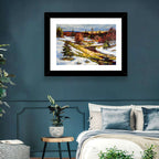 Snowy Stream Through Evergreens Wall Art