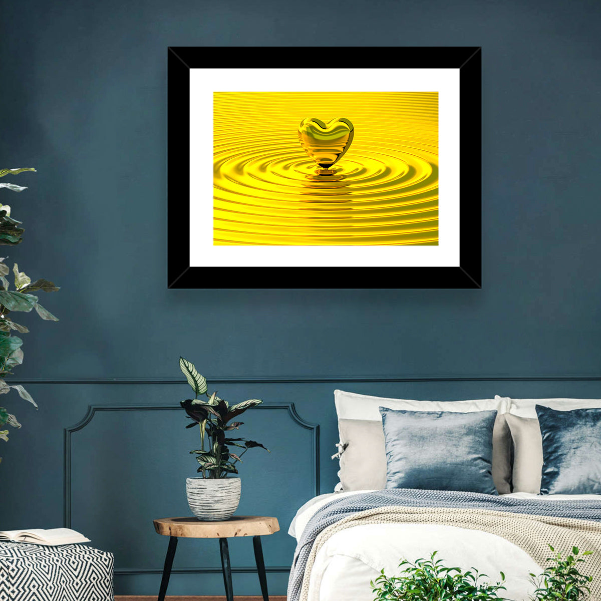 Golden Heart Ripples Wall Art in a room, landscape