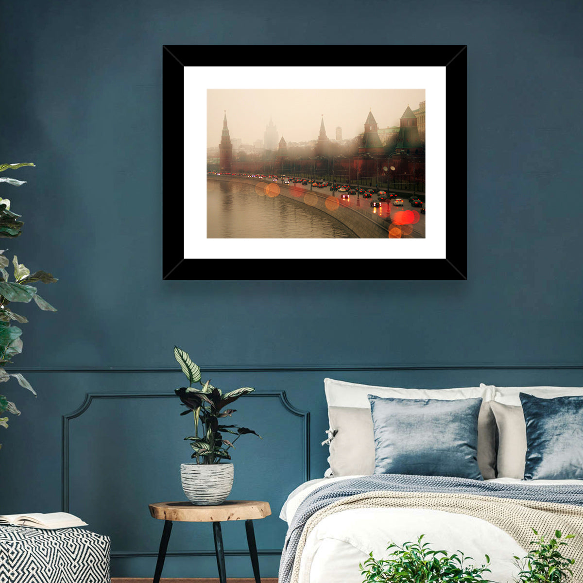 Foggy Moscow Kremlin at Dusk Wall Art in a room, landscape