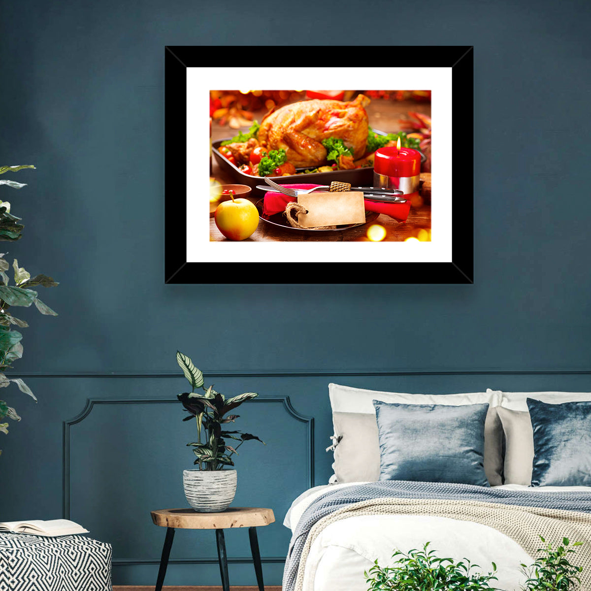Roasted Turkey Holiday Still Life Wall Art in a room, landscape