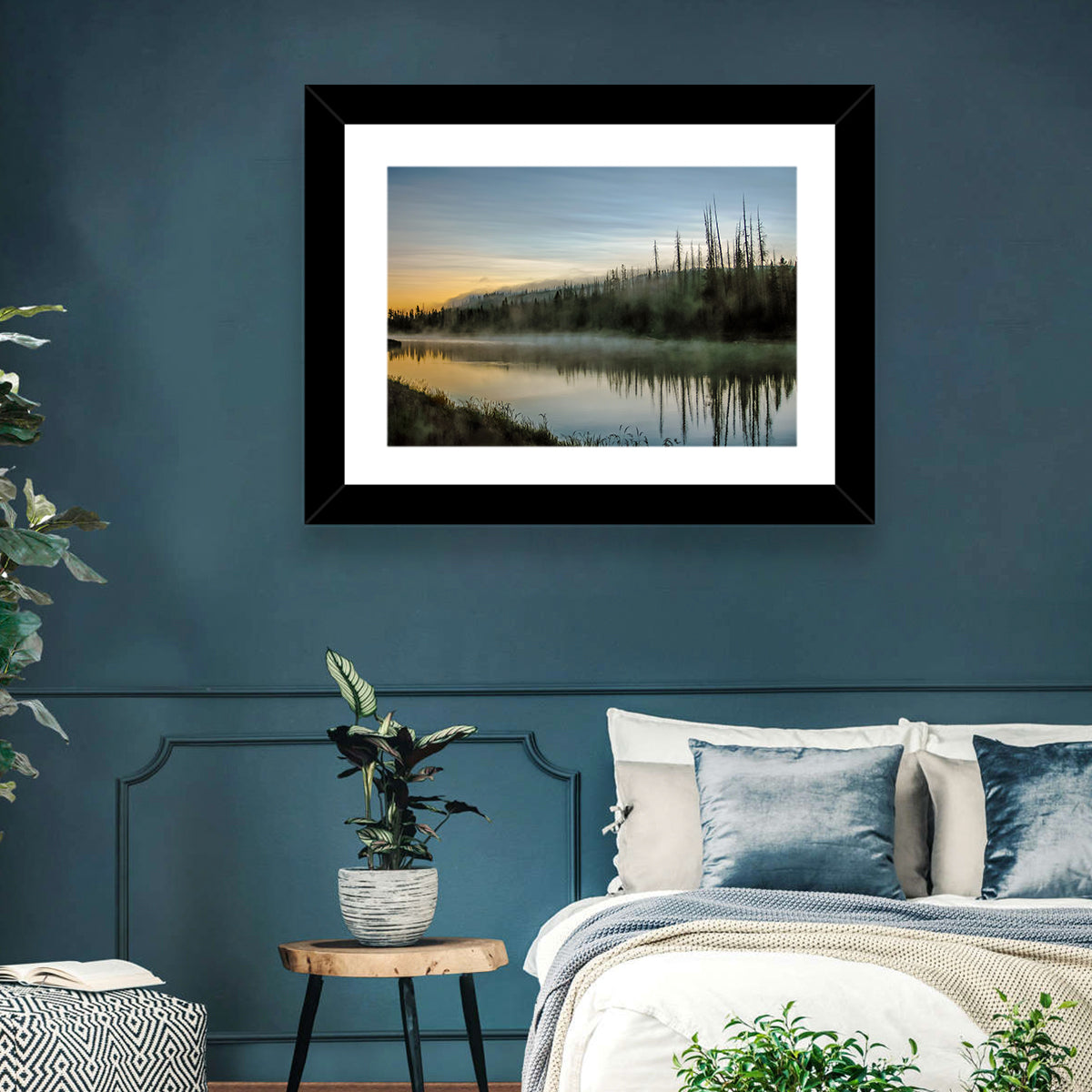 Yellowstone River Morning Mist Wall Art in a room, landscape