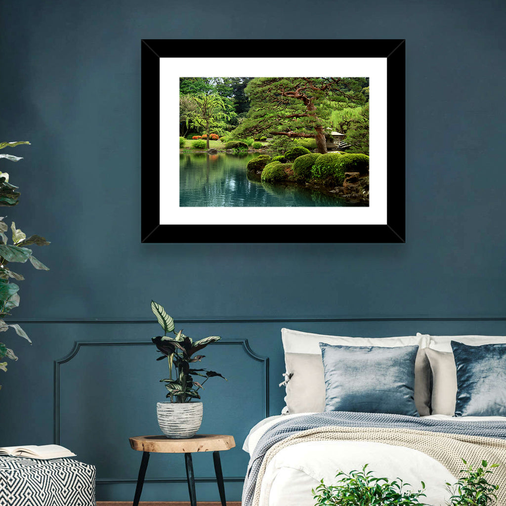 Bonsai Pine Over Tranquil Pond Wall Art