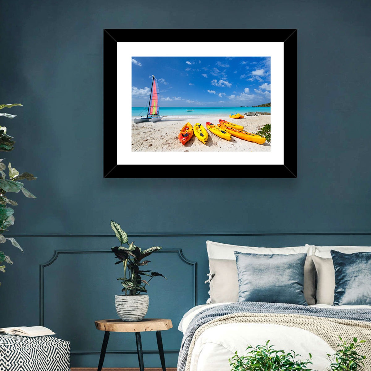 Yellow Kayaks on Tropical Beach Wall Art