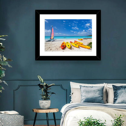 Yellow Kayaks on Tropical Beach Wall Art