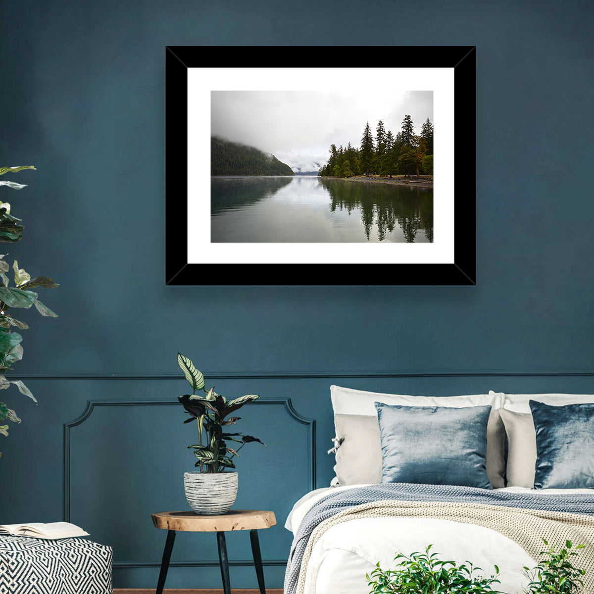 Foggy Lake Crescent Reflection Wall Art