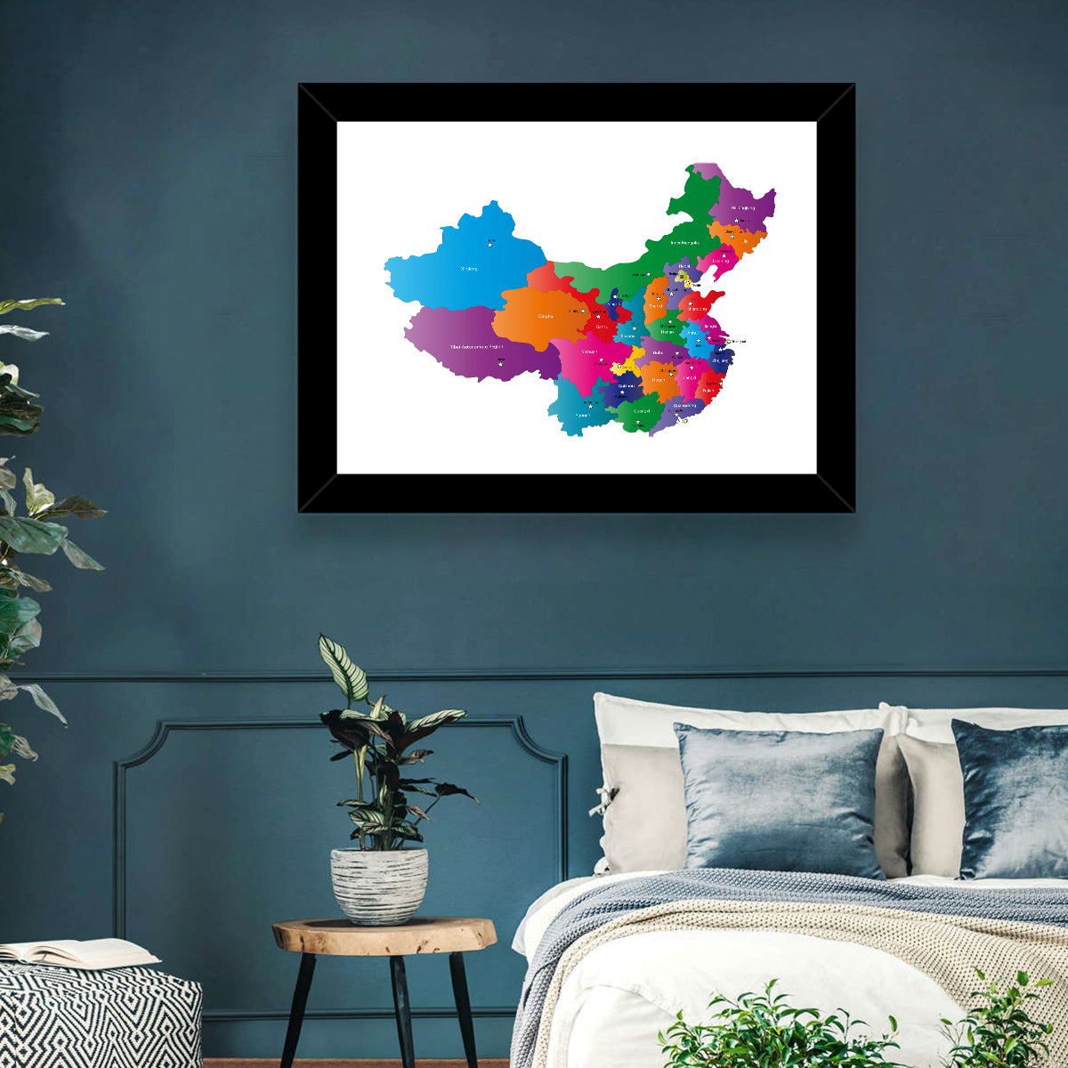 Colorful China Provinces Map Wall Art in a room, landscape
