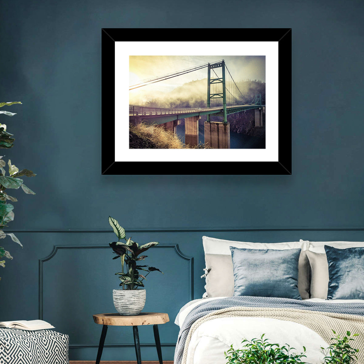 Bridge Over Lake Oroville Wall Art in a room, landscape