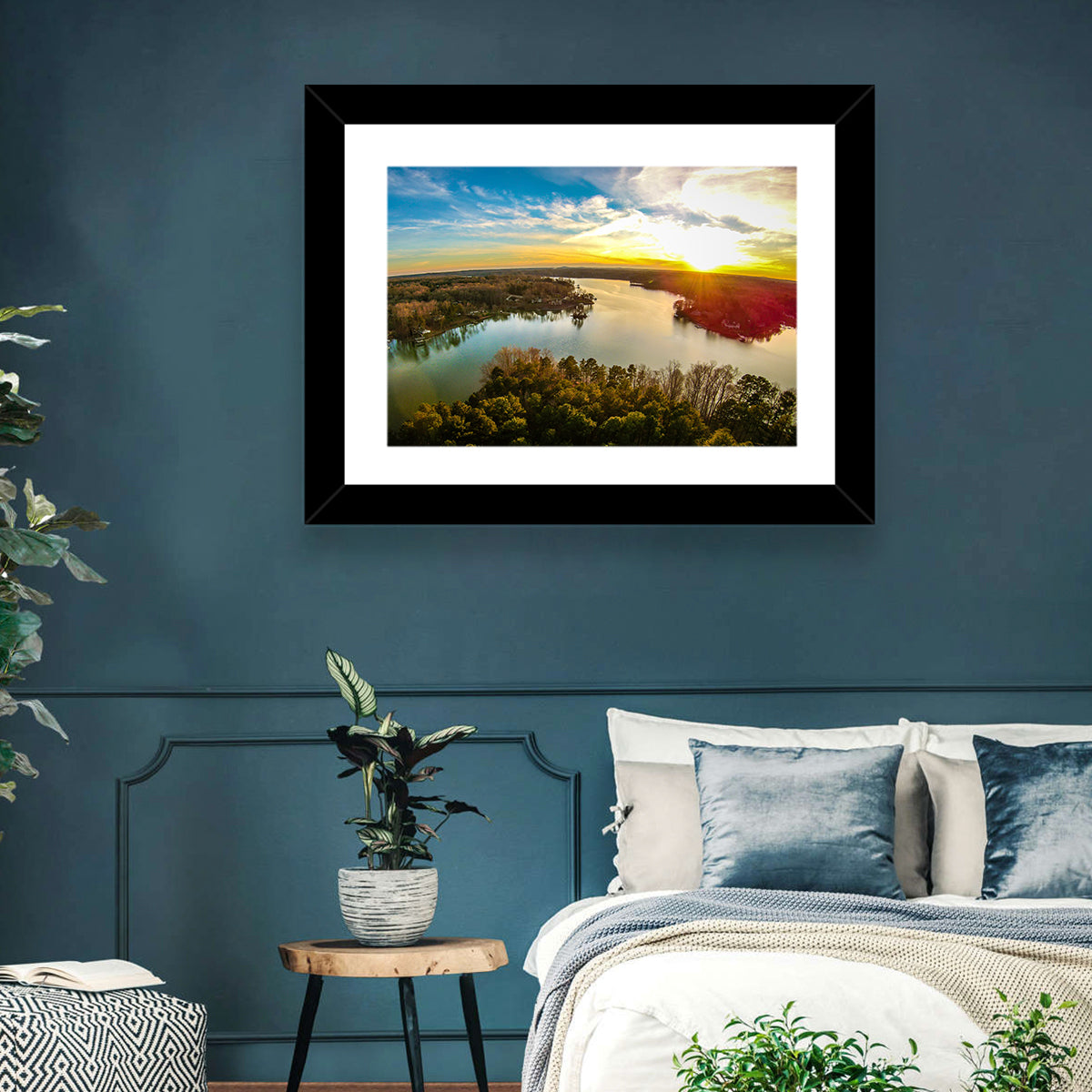 Lake Wylie Golden Sunset Wall Art in a room, landscape