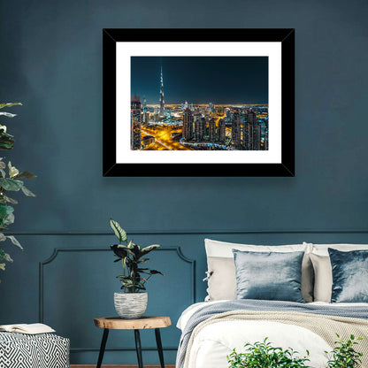 Dubai Night Skyline with Burj Khalifa Wall Art