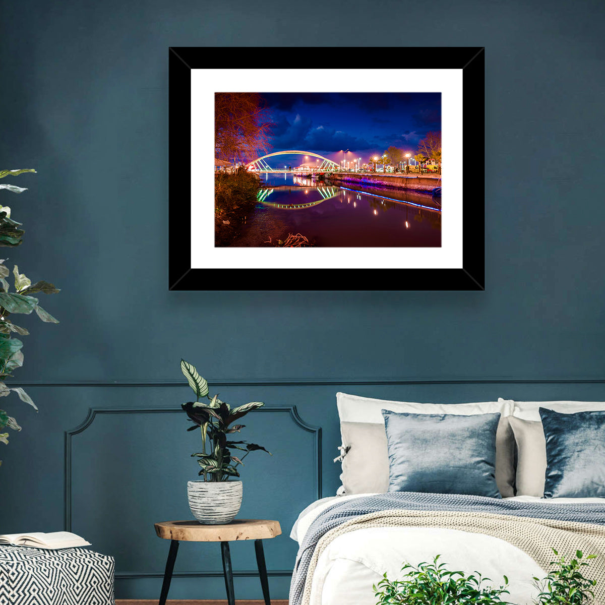 Lovers Bridge Nightscape Wall Art in a room, landscape