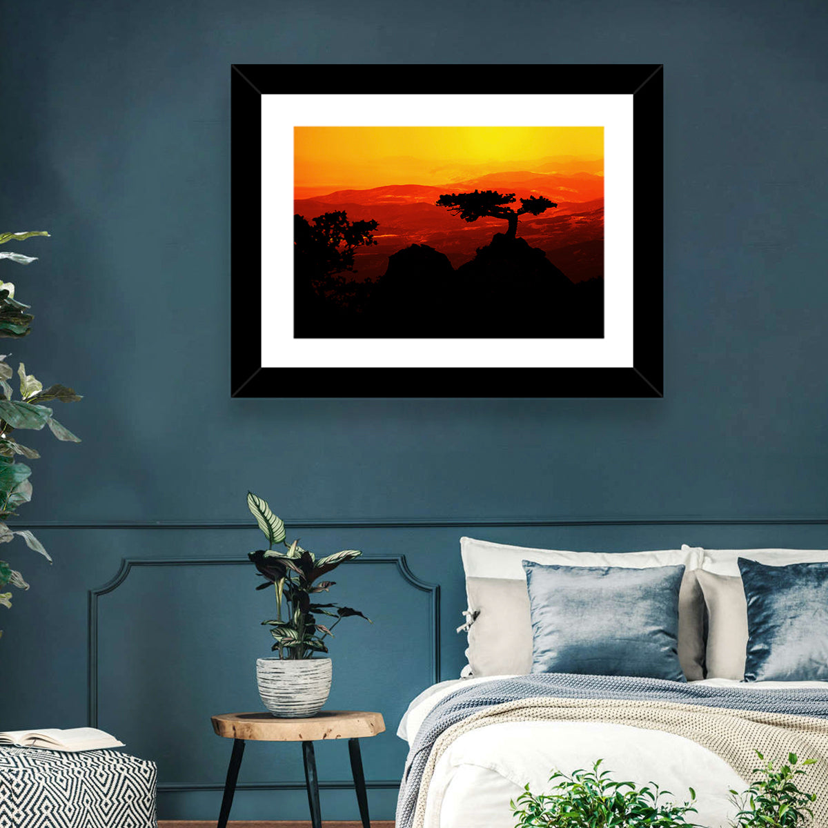 Gnarled Tree at African Sunset Wall Art in a room, landscape