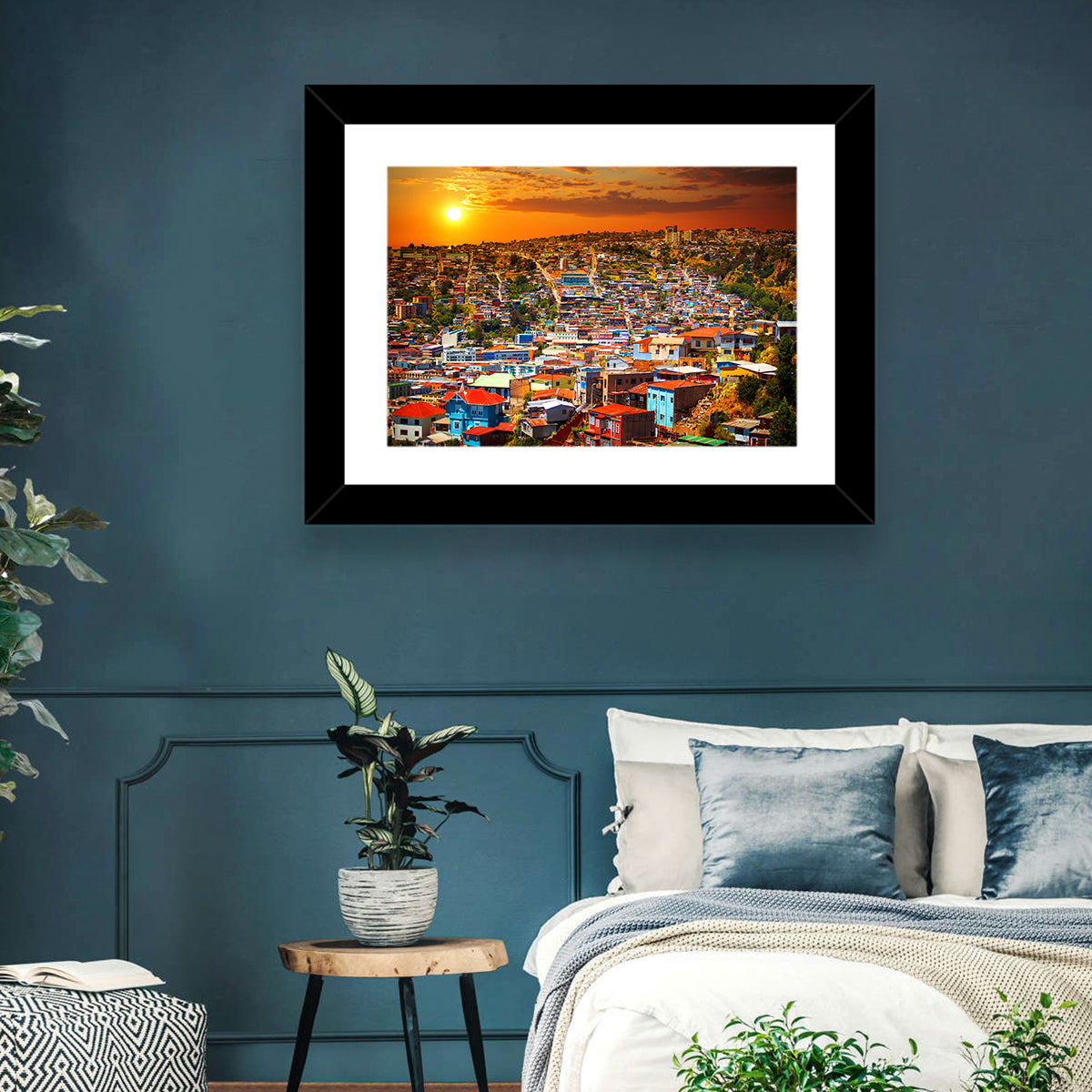 Valparaíso Hills Sunset Wall Art in a room, landscape