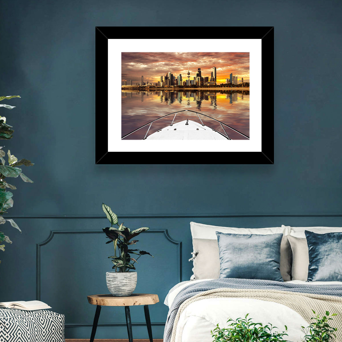 Kuwait City Skyline at Dusk Wall Art in a room, landscape