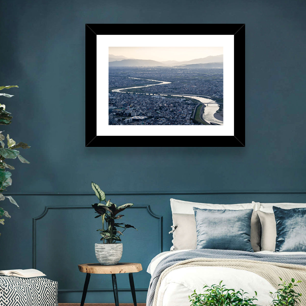 Gifu Aerial River View Wall Art in a room, landscape