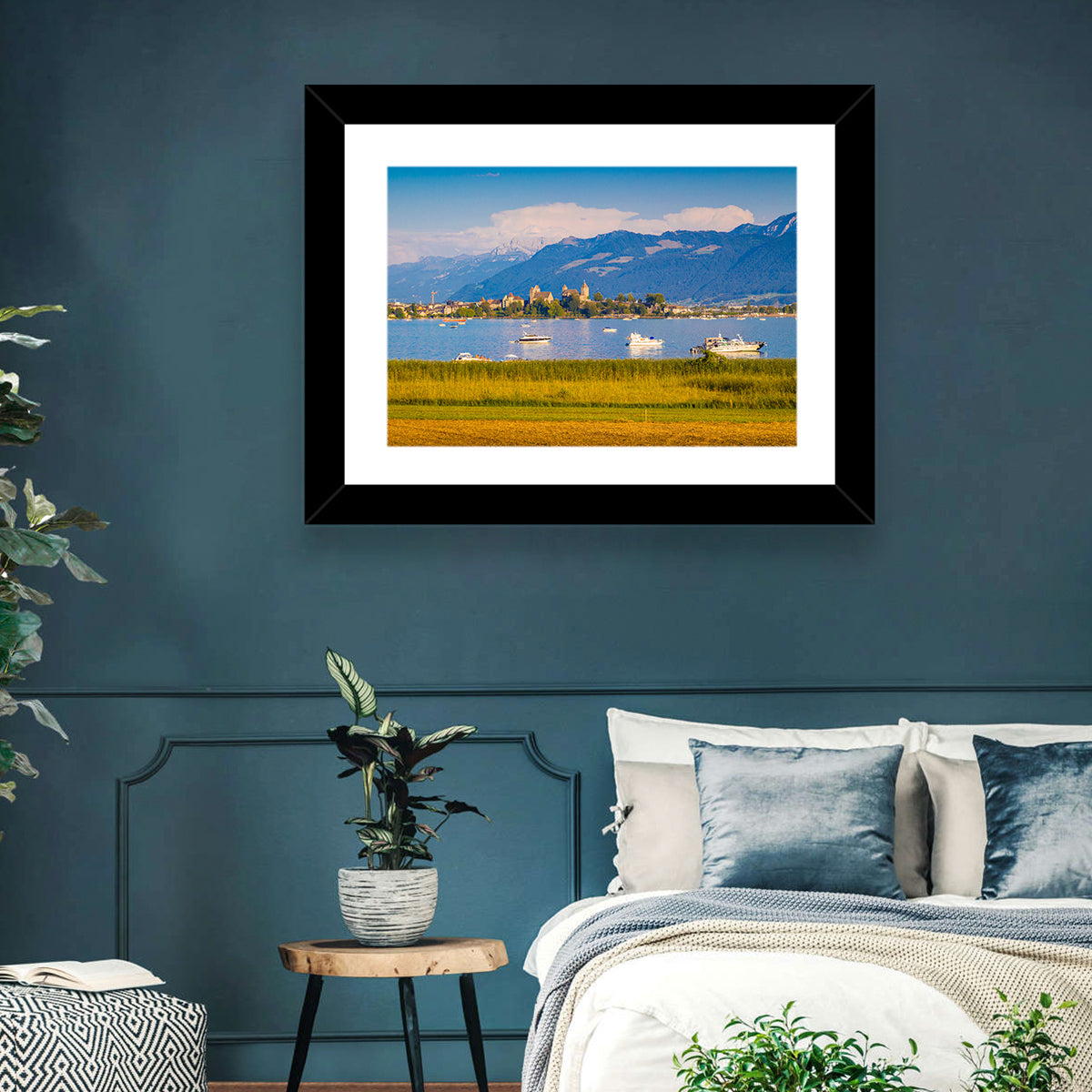 Rapperswil Castle Over Lake Zurich Wall Art in a room, landscape