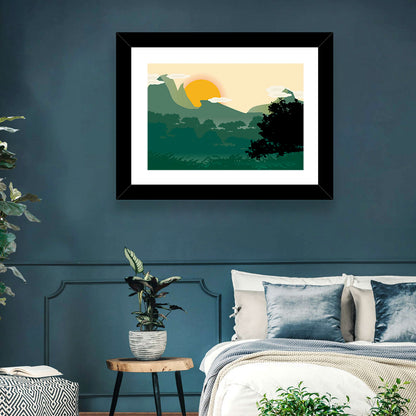 Geometric Mountain Forest Sunrise Wall Art