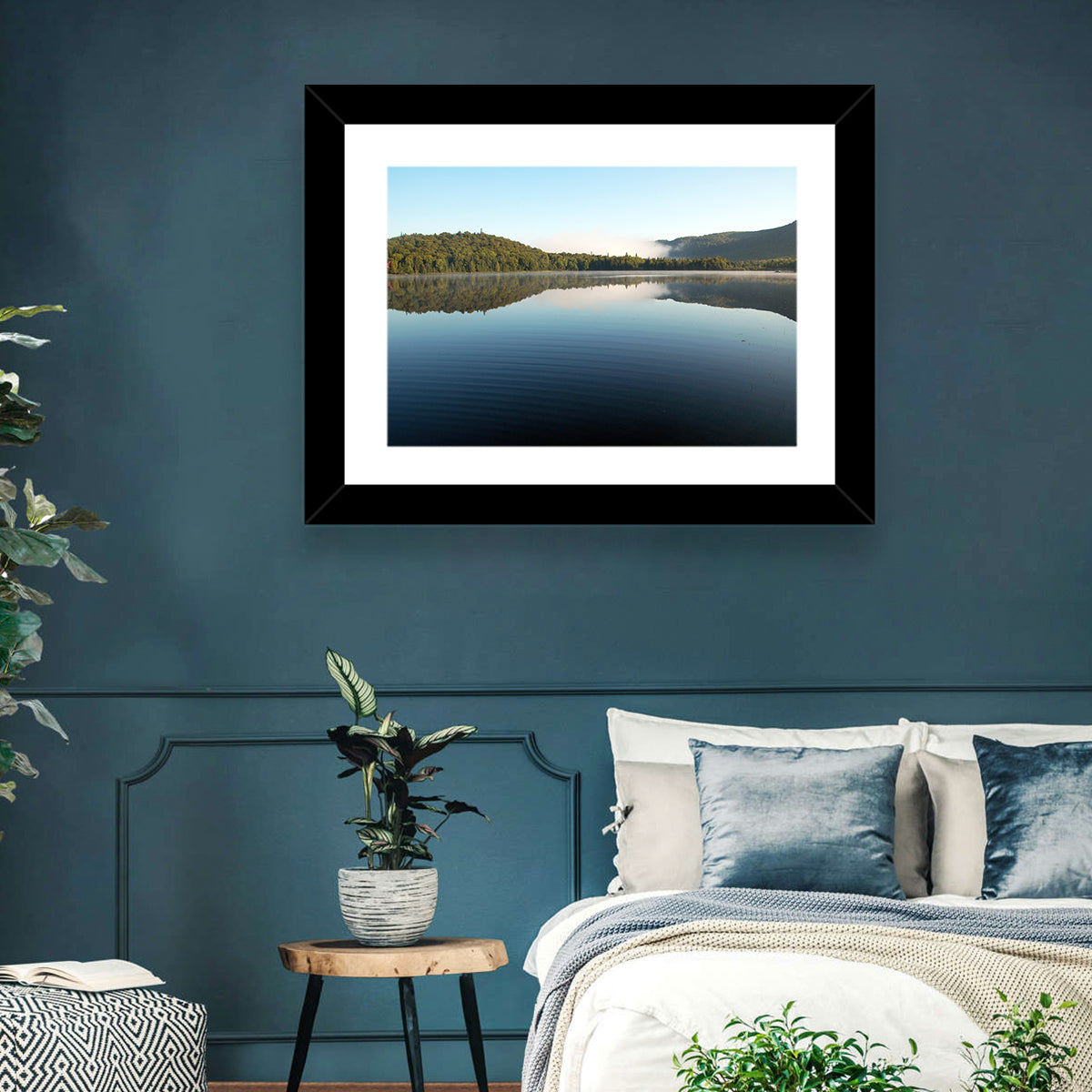 Lake Monroe Morning Reflection Wall Art in a room, landscape