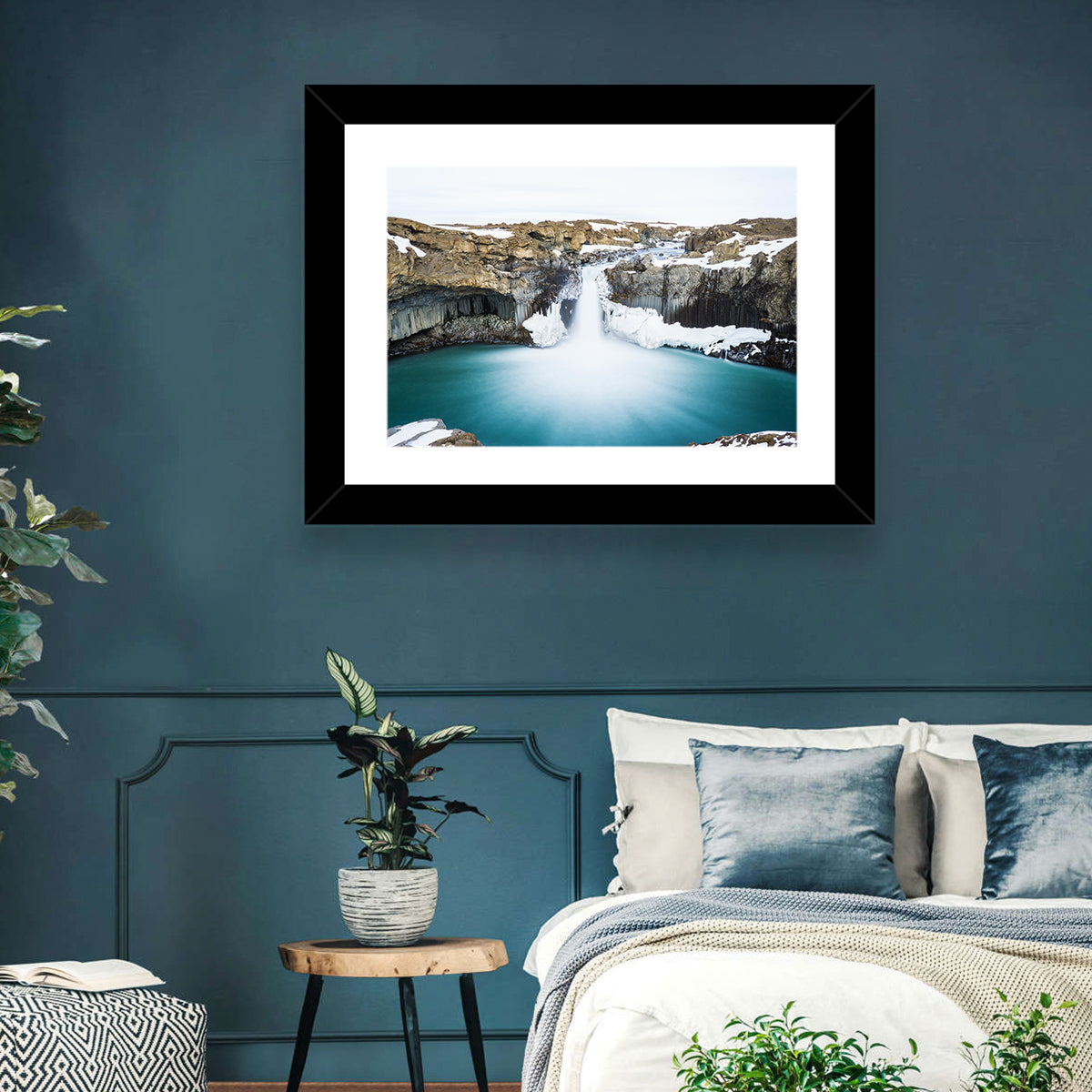 Aldeyjarfoss Basalt Waterfall Wall Art in a room, landscape