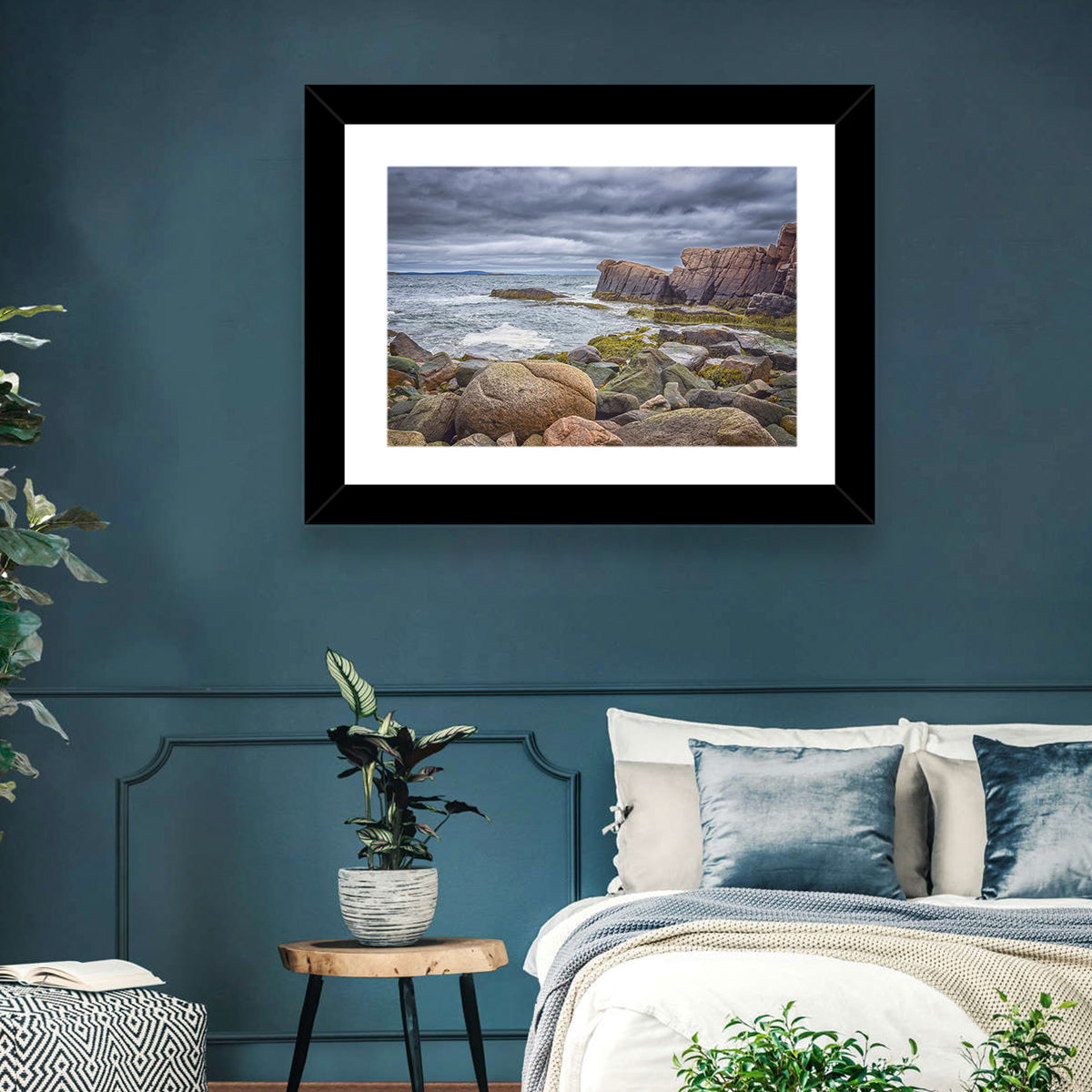 Bar Harbor Rocky Coastline Wall Art in a room, landscape