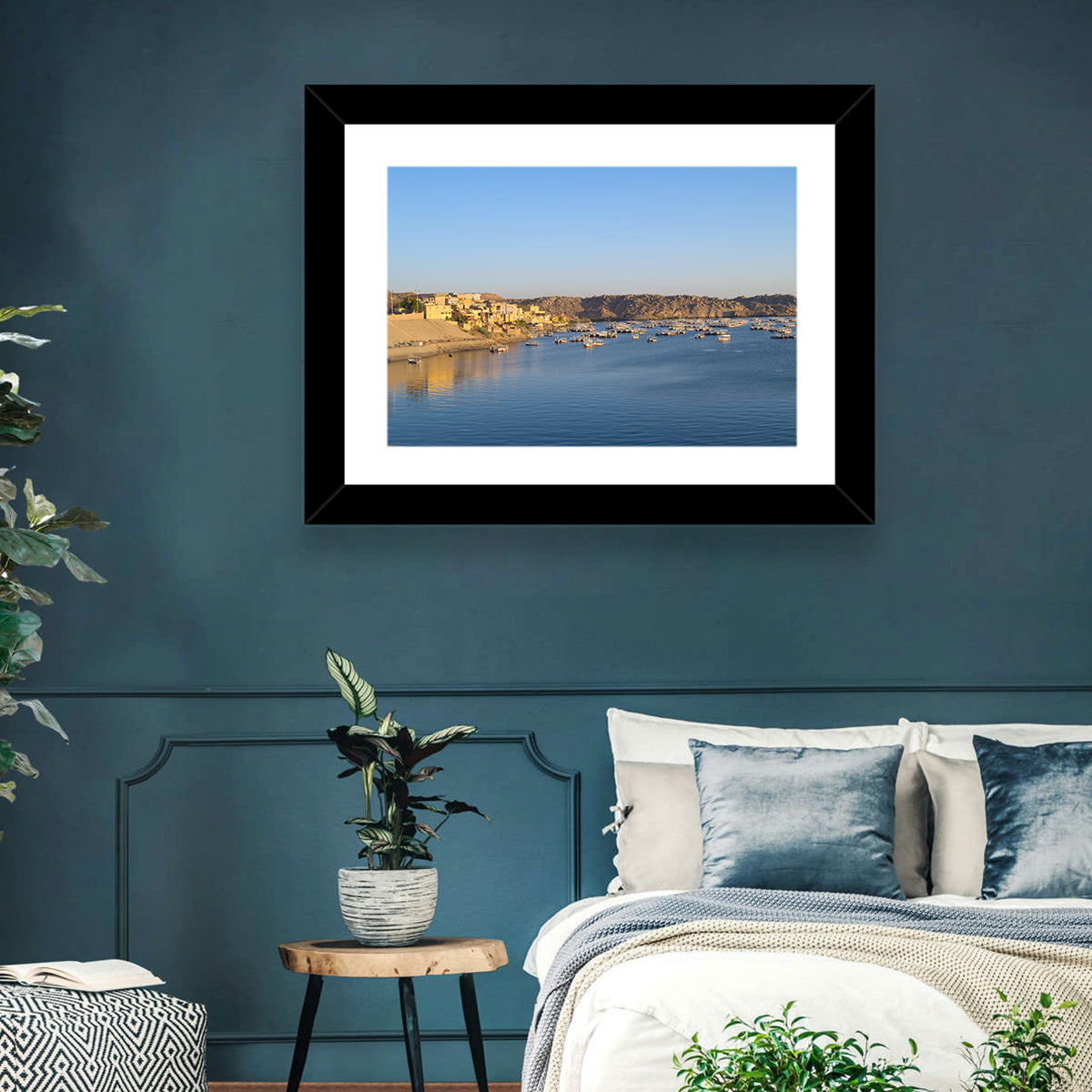 Lake Nasser Harbor View Wall Art in a room, landscape