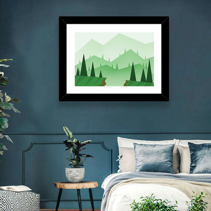 Misty Green Hills Illustration Wall Art