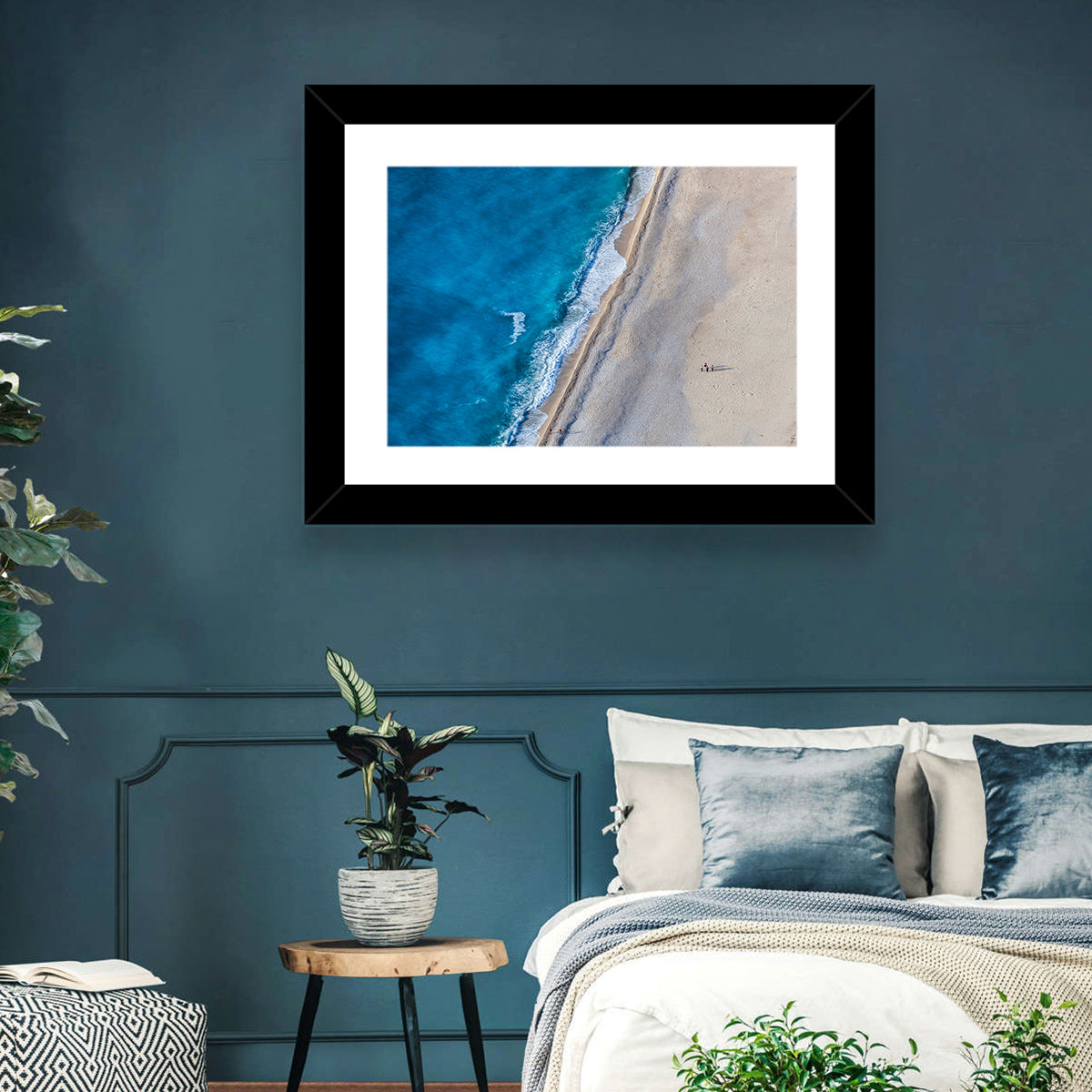 Myrtos Beach Aerial View Wall Art in a room, landscape