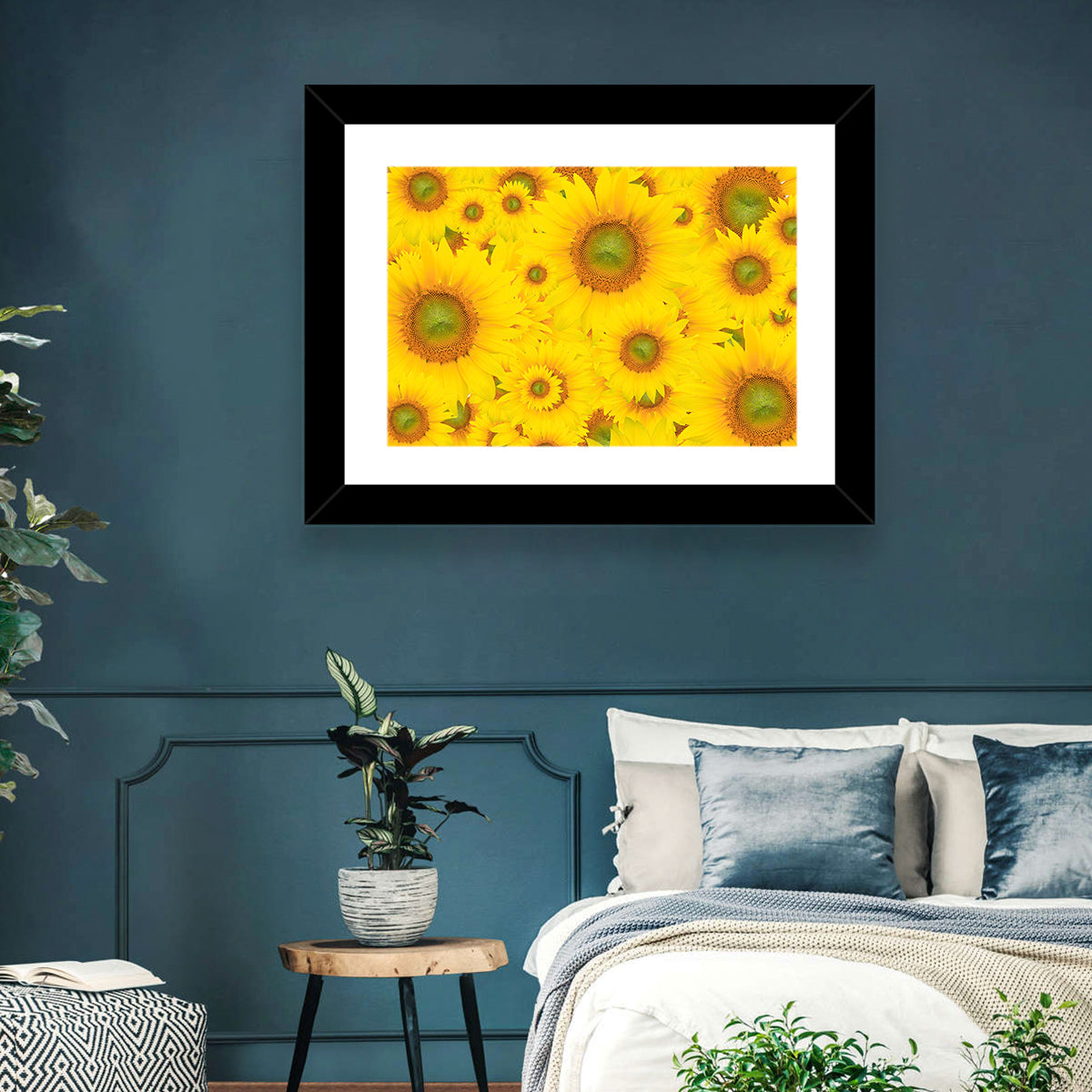Sunflower Field Close-up in Yellow Wall Art in a room, landscape