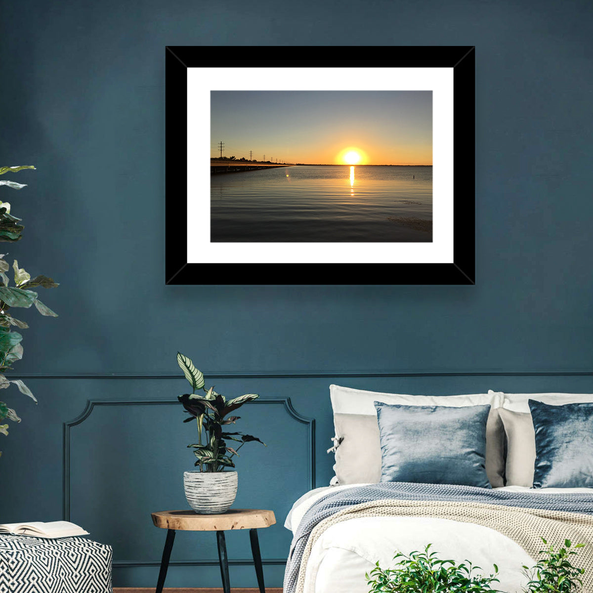 Lake Ray Hubbard Sunset Reflection Wall Art in a room, landscape