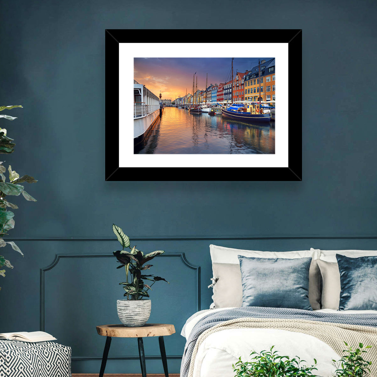 Nyhavn Canal at Sunset Wall Art in a room, landscape