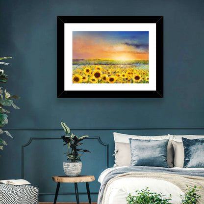 Sunburst Over Sunflower Field Wall Art