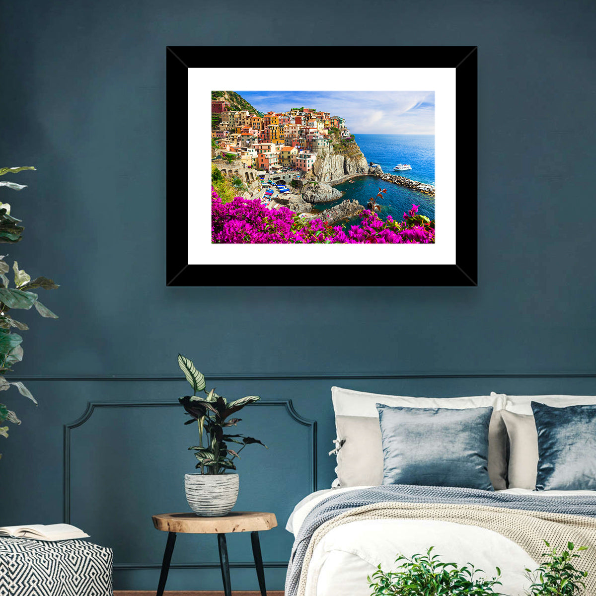 Manarola Cliffside Village Wall Art in a room, landscape