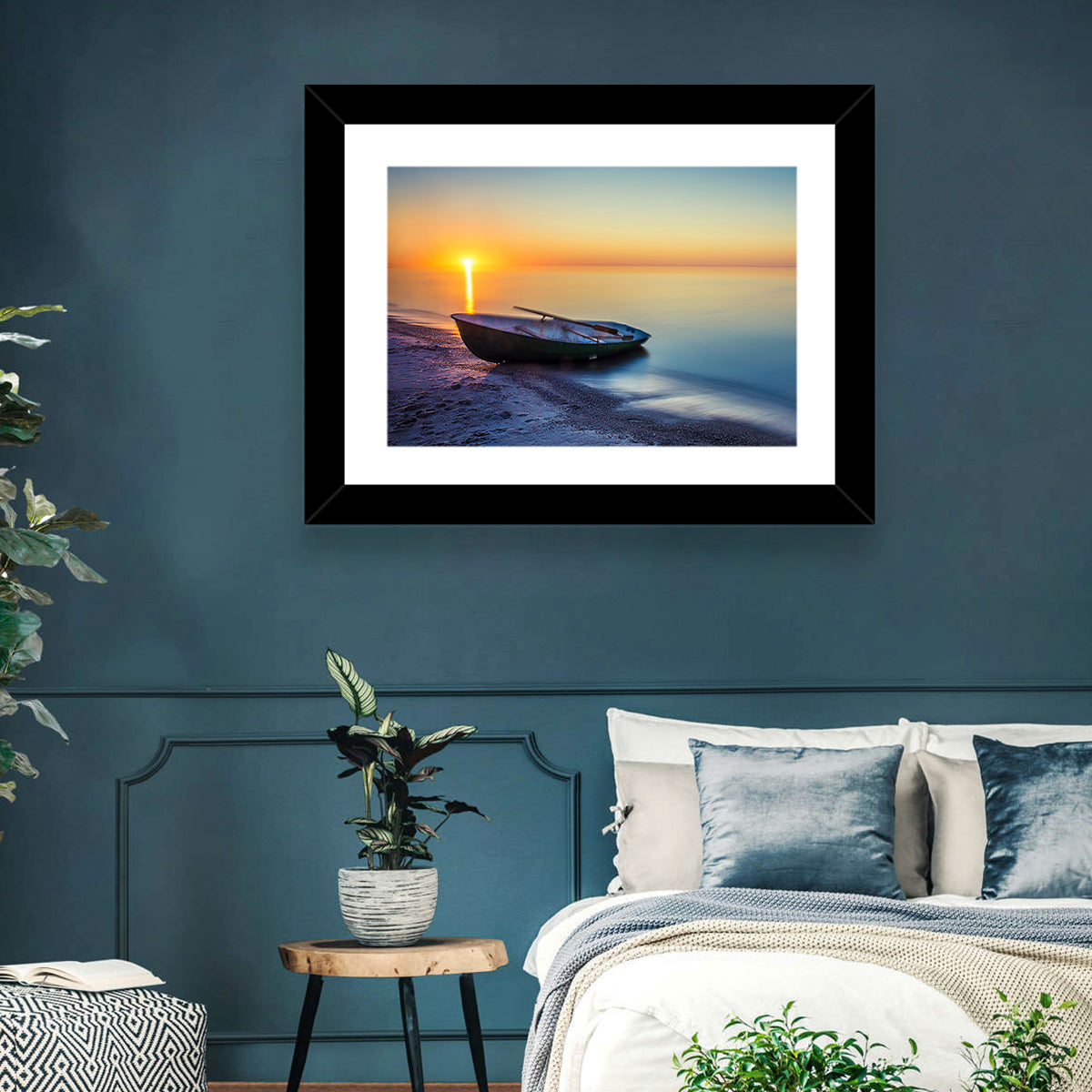 Rowboat Sunrise Seascape Wall Art