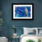 Blue and Gold Liquid Marble Swirls Wall Art