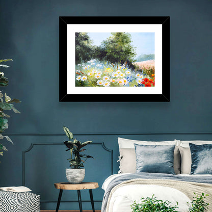 Sunny Daisy Meadow with Red Poppies Wall Art